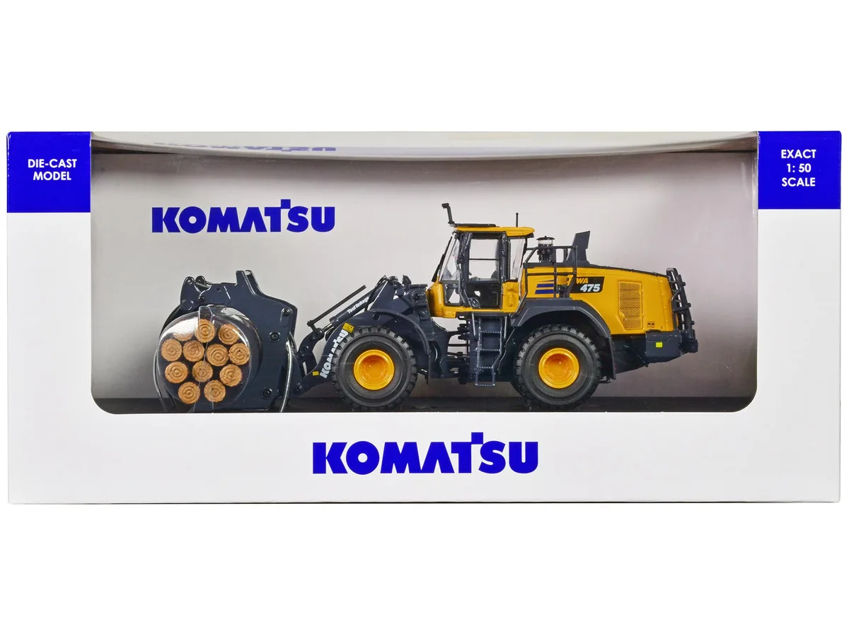 UNIVERSAL HOBBIES UNIVERSAL HOBBIES Komatsu WA475-10 Wheel Loader Yellow with Log Grapple 1/50 Diecast Hobby Collectible — product photo
