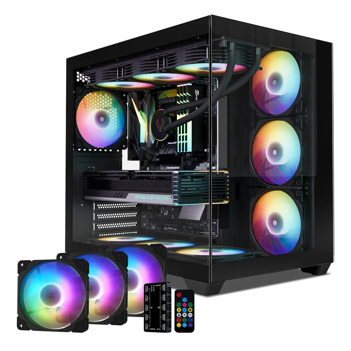 Vetroo Vetroo AL900 ATX Mid Tower 270° Glass 360mm Radiator 4 ARGB Fans Black — product photo