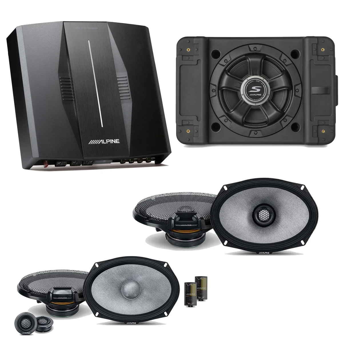 Alpine Alpine PXE-C80-88 OPTIM8 bundle with SS-SB10 10 subwoofer and R2-S69C 6x9 speakers — product photo