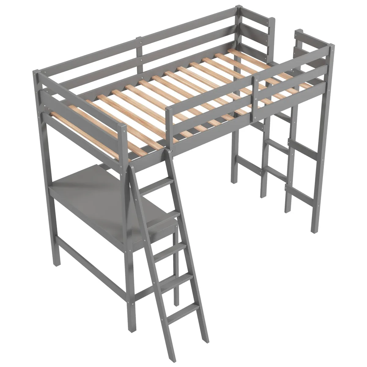 SlickBlue SlickBlue Twin Loft Bed Frame with Angled Desk and Built-in Ladder Gray — product photo