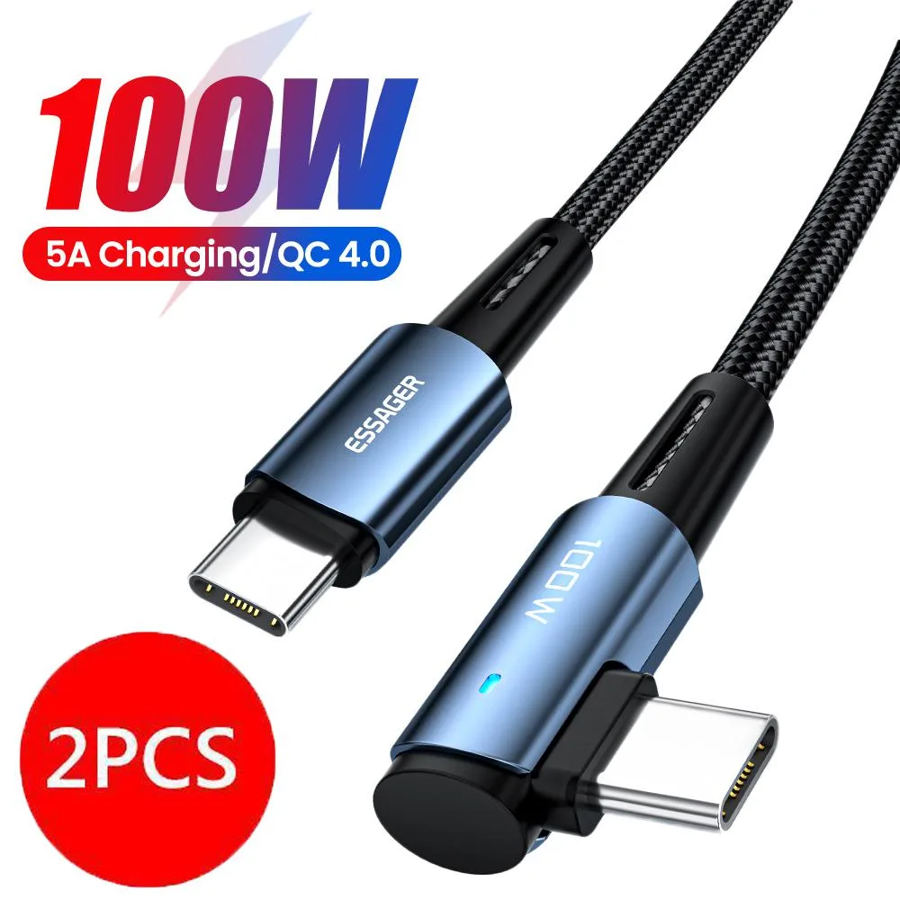 LUOM LUOM USB-C to USB-C Cable 2-Pack 3.3ft 100W 5A Right Angle 90° Blue — product photo