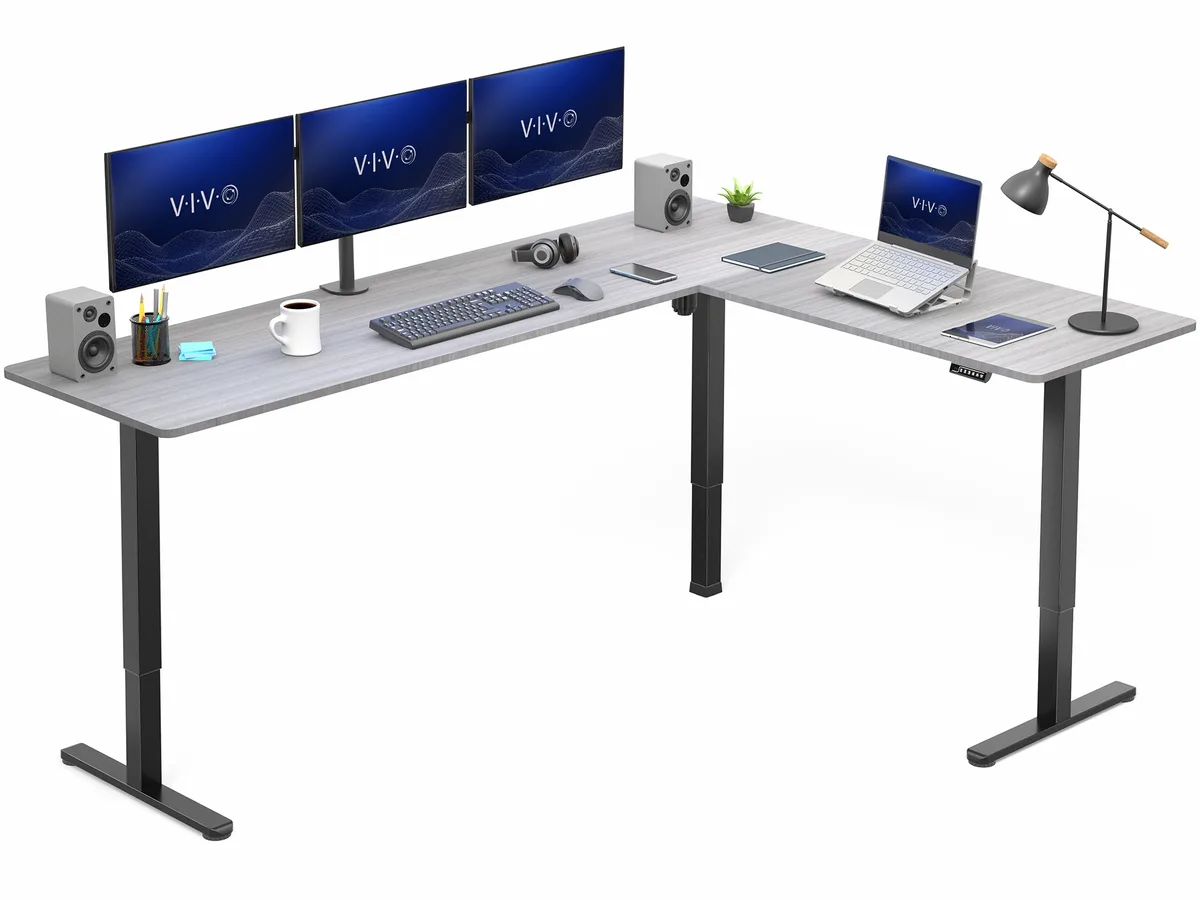 VIVO VIVO Gray/Black Electric L-Shaped Corner Desk 84.6" x 63 — product photo