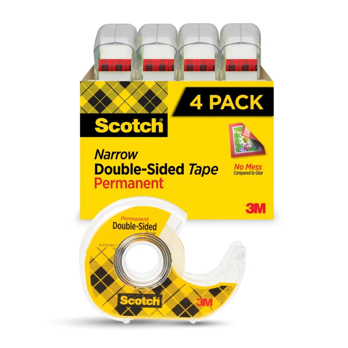 Scotch S-01076 Photo Safe Double-Sided Tape 1/2 Inch x 400 Inches Clear Pack of 4 Rolls with Dispensers — product photo