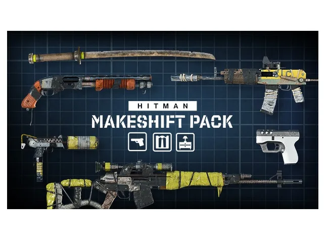 Digital game pack artwork showing makeshift weapons and poncho suit on dark background