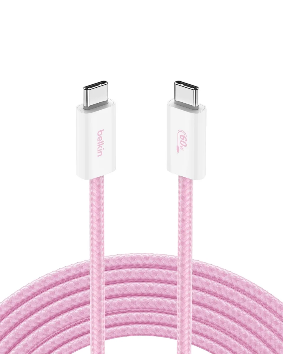 Belkin BoostCharge USB-C to USB-C Cable 9.9ft 60W Pink — product photo
