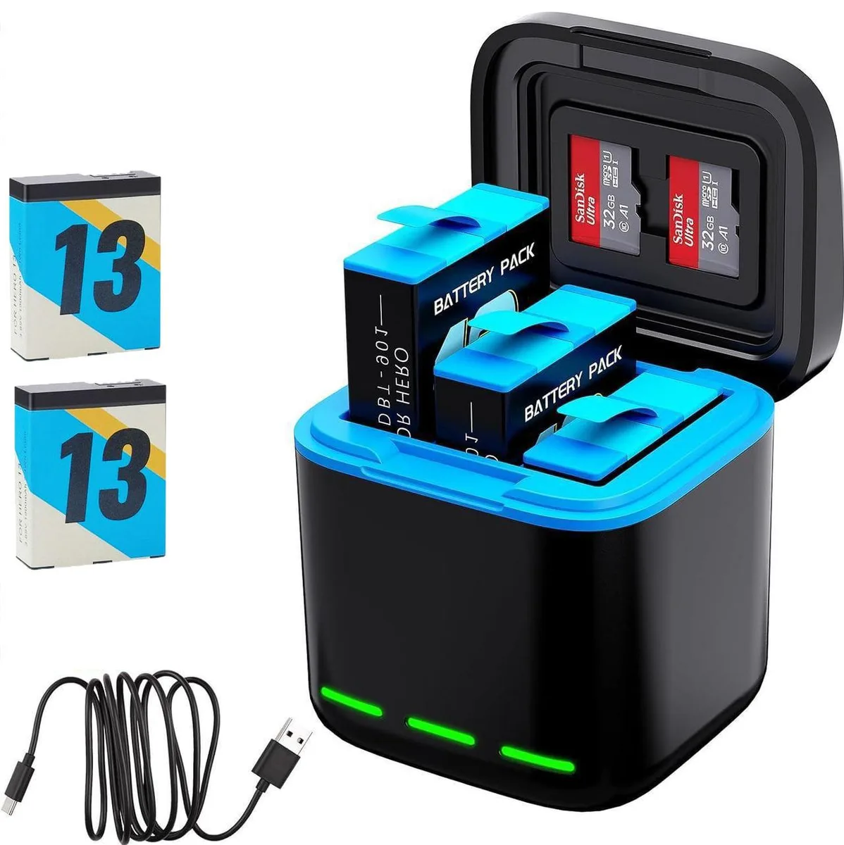 BONAEVER BONAEVER Hero 13 Battery Charger Kit 2×2100mAh 3-Channel Black — product photo