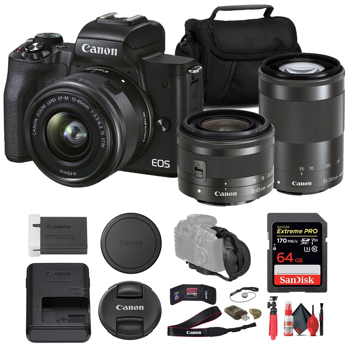 Canon Canon EOS M50 Mark II Dual Lens Kit 15-45mm 55-200mm 64GB — product photo