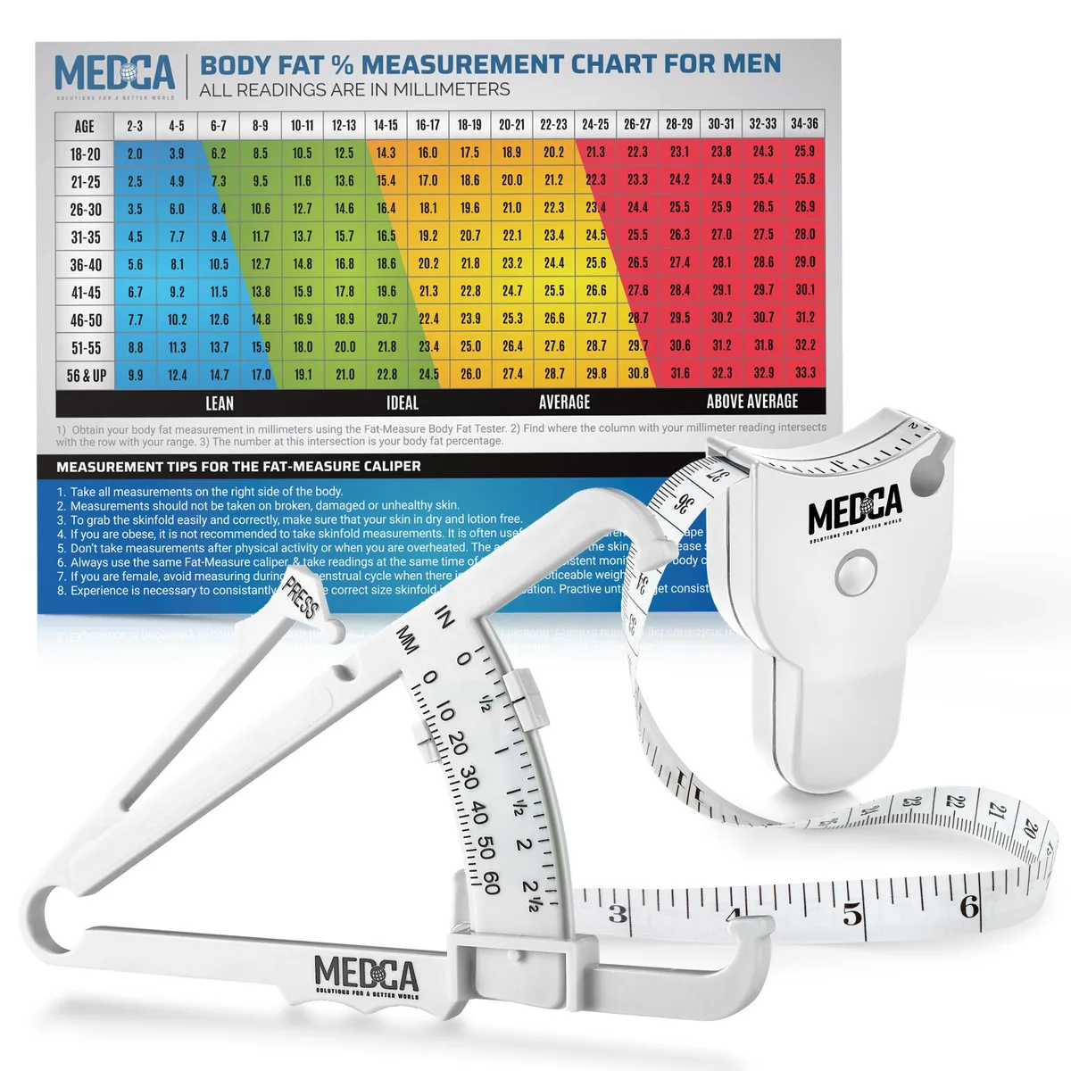 MEDca MEDca Body Fat Caliper &amp; Tape Set, White — product photo