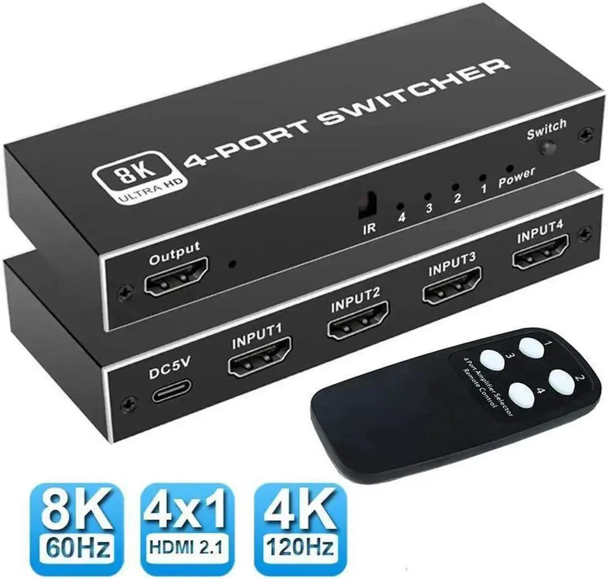 SMUGDESK SMUGDESK 4×1 HDMI 2.1 Switch 48Gbps 8K@60Hz 4K@120Hz HDR10+ Dolby Vision VRR ALLM — product photo