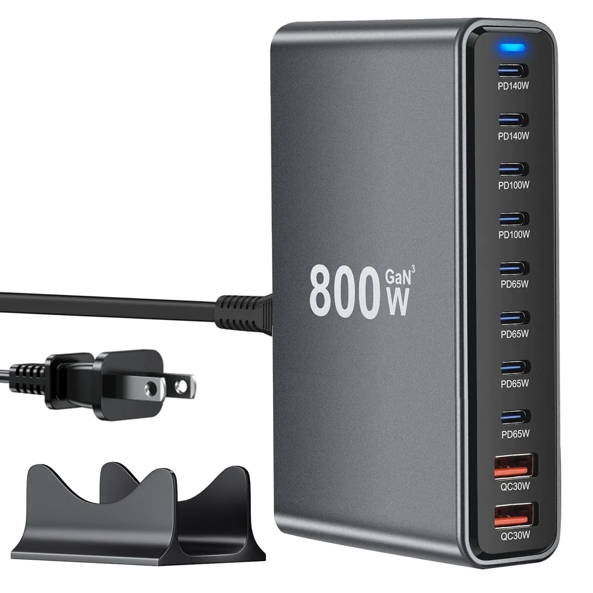 KEHIPI KEHIPI YMX-800W 800W GaN USB Charger 10-Port Space Gray — product photo