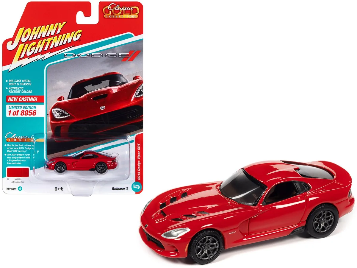 JOHNNY LIGHTNING JOHNNY LIGHTNING 2014 Dodge Viper SRT Adrenaline Red Classic Gold Ltd Ed 8956 1/64 hobby collectible — product photo