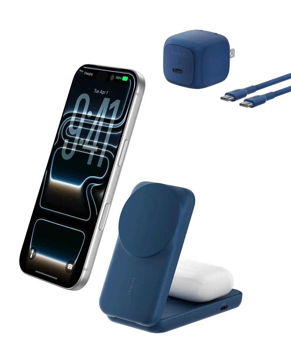  Belkin BBB010-BL 25W Qi2 2-in-1 Wireless Charger Blue — product photo