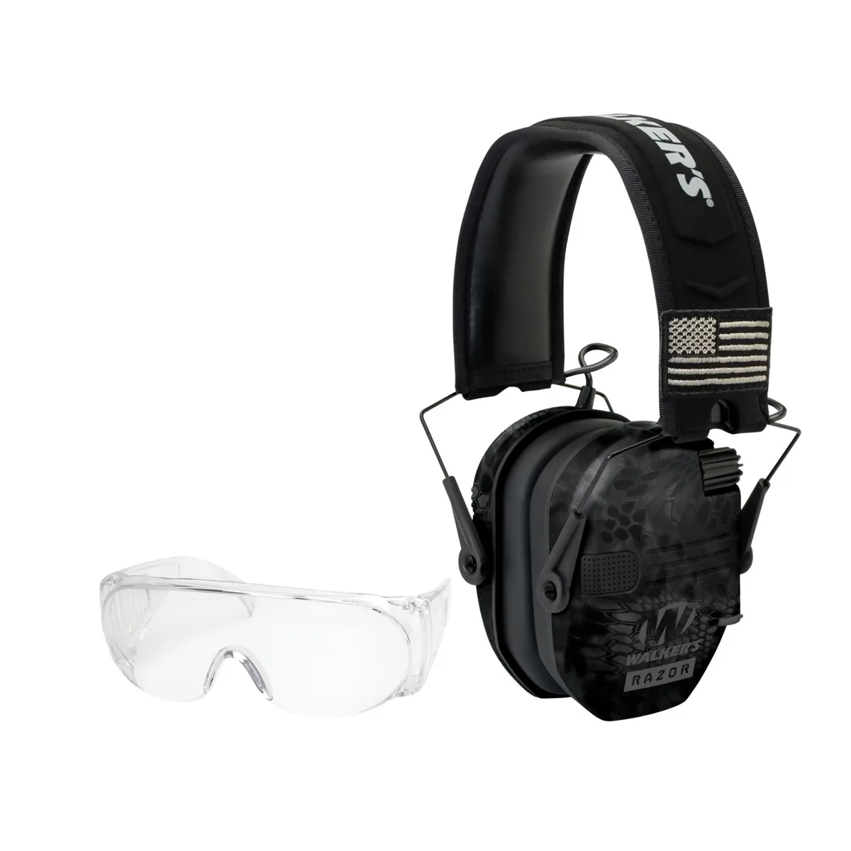 Walkers Walkers Razor Slim Patriot Series Electronic Muffs Kit Kryptek Camo with Glasses — product photo