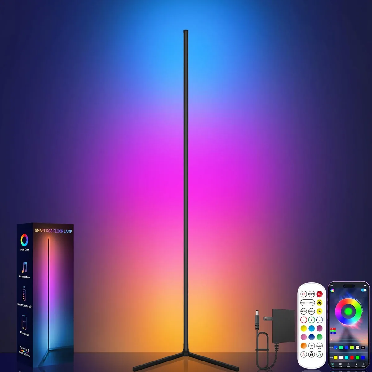 Tall orange corner floor lamp with plastic shade 10 by 10 by 40 cm