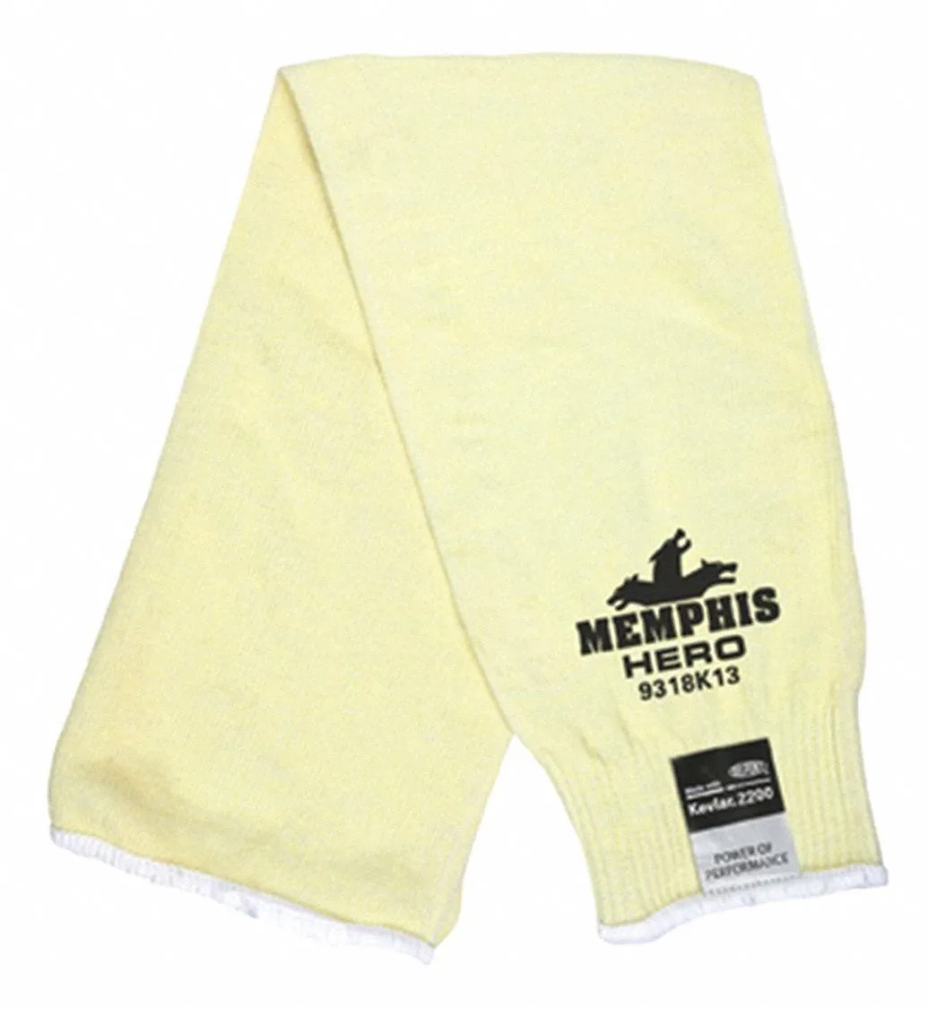 Yellow 18-inch seamless knit Kevlar cut-resistant sleeve with elastic cuffs