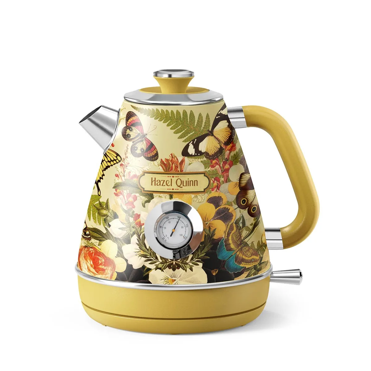 Floral-patterned 1.7L stainless steel electric kettle on cordless 360° base