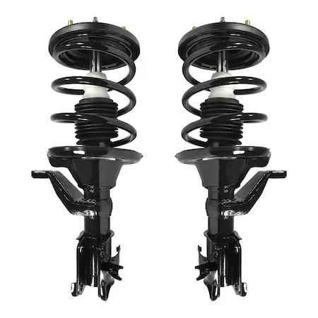 Pair of silver front strut assemblies with coil springs and top mounts, new condition