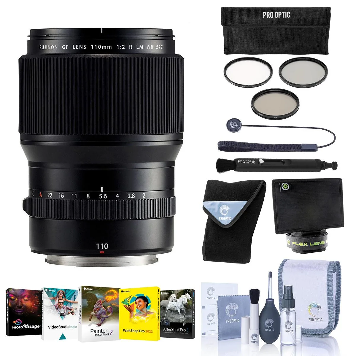 FUJIFILM FUJIFILM GF 110mm f/2 R LM WR Lens Bundle with ProOptic 77mm Filter Kit — product photo