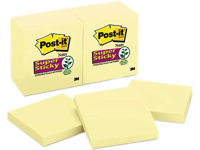 Post-it Post-it 654-12SSCY sticky notes, 12 pads of 90 sheets, Canary Yellow — product photo