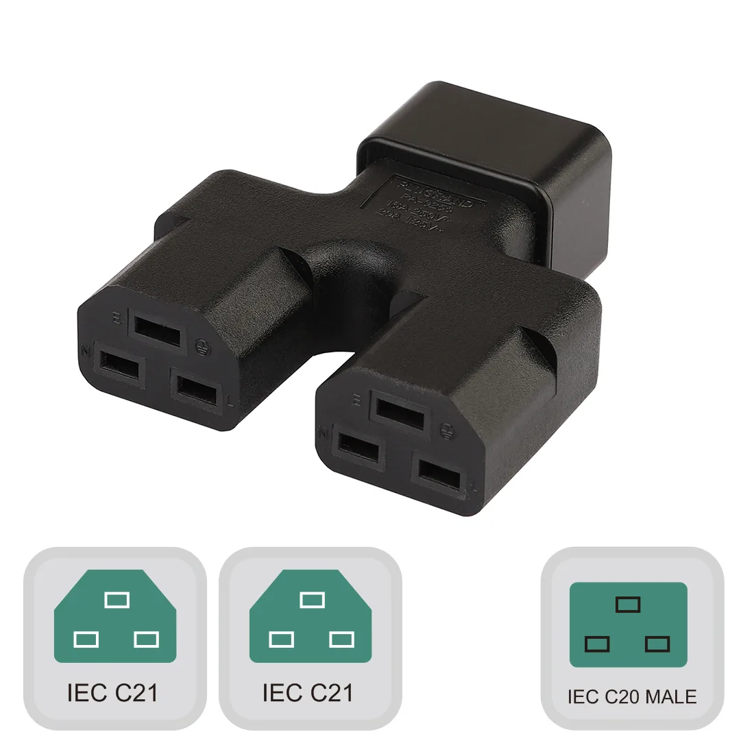 TeKit TeKit PA0253 IEC C20 to Dual C21 Y Splitter Adapter — product photo