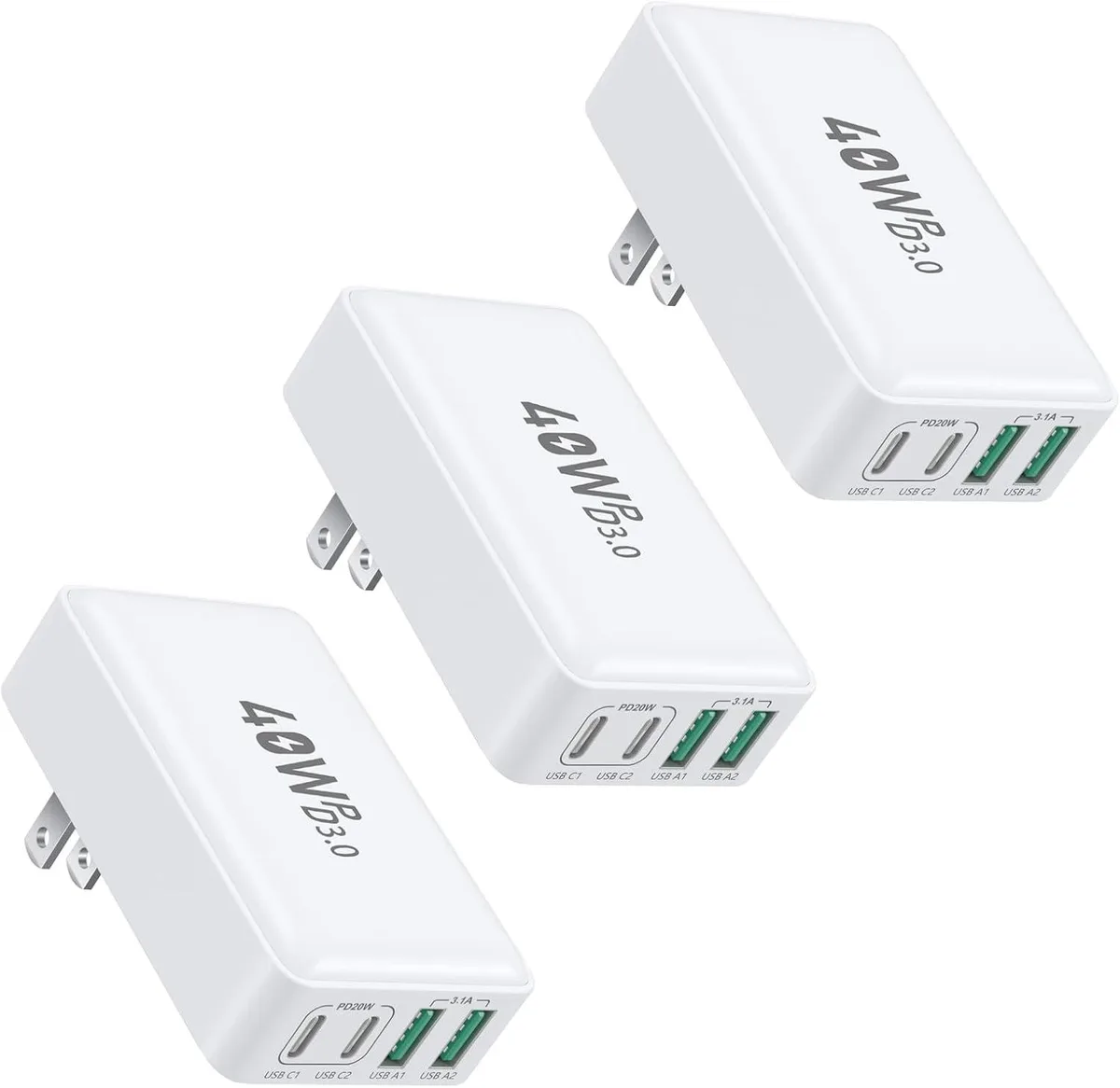 ONITOON ONITOON 40W 4-Port USB-C PD 3.0 QC 3.0 Wall Charger 3-Pack — product photo