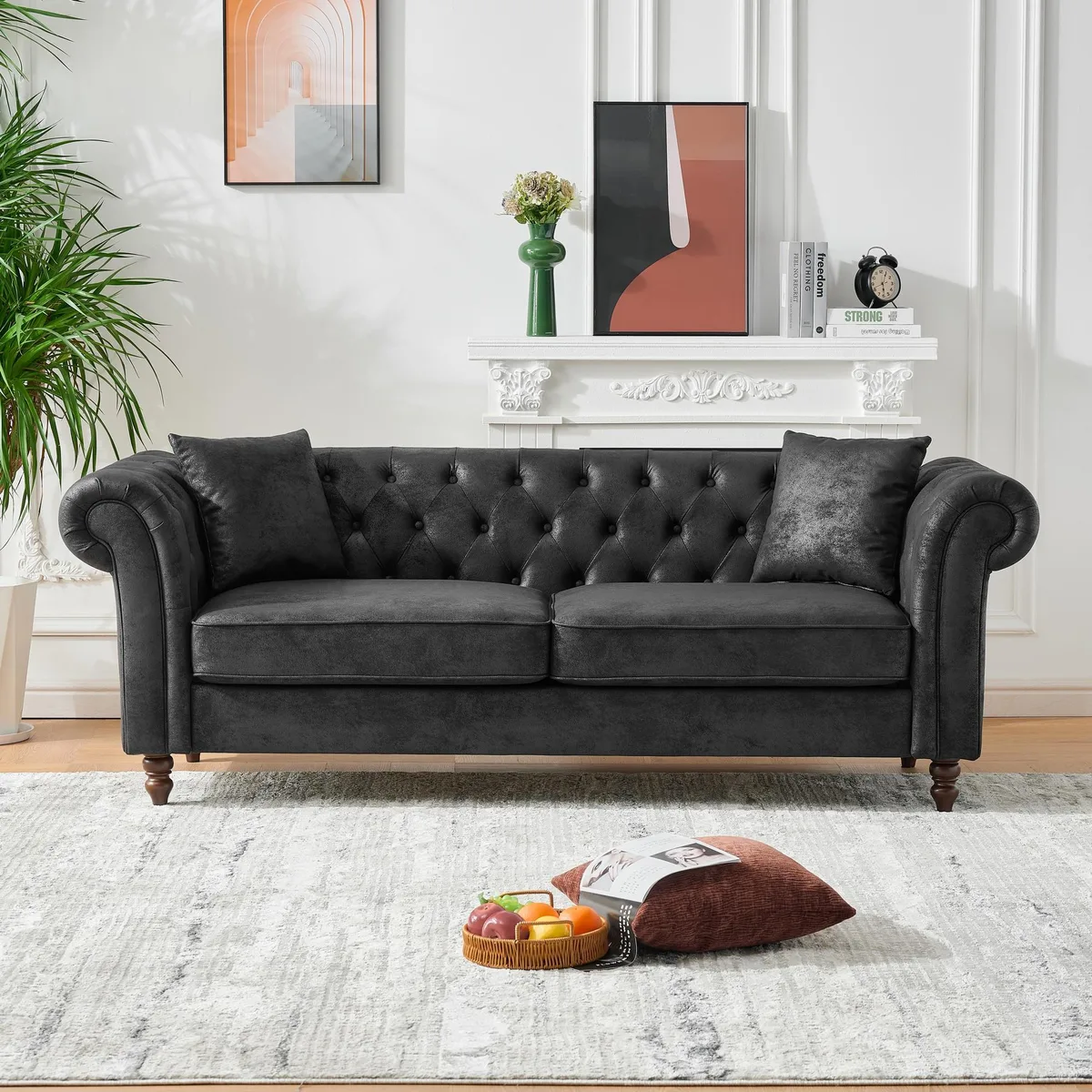 tuphen tuphen 83" Chesterfield Tech Fabric Sofa Black — product photo