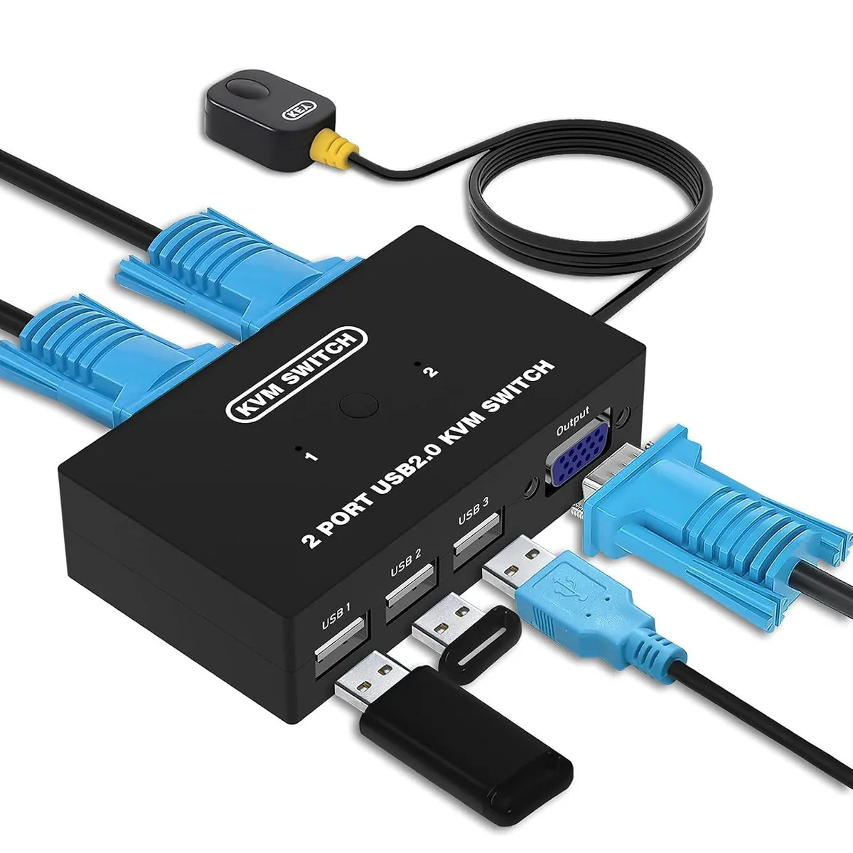 Explus-C Explus-C USB VGA KVM Switch 2 PC 1 Monitor 3 USB 2.0 — product photo