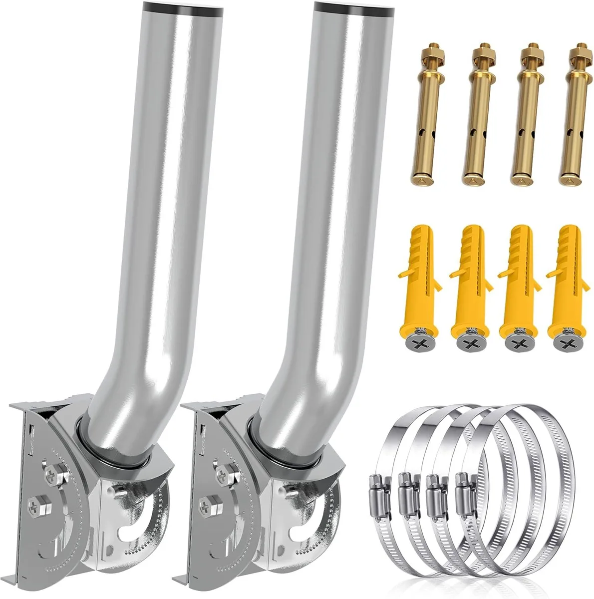 Two stainless steel 403 mounting brackets with adjustable rods and non-slip gears for pole or wall installation