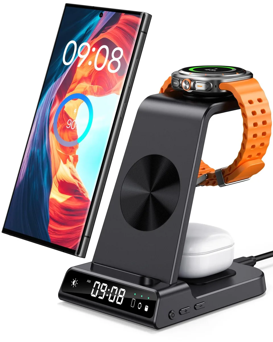  Phelinta XF-C01 3-in-1 Wireless Charger with Clock Black — product photo