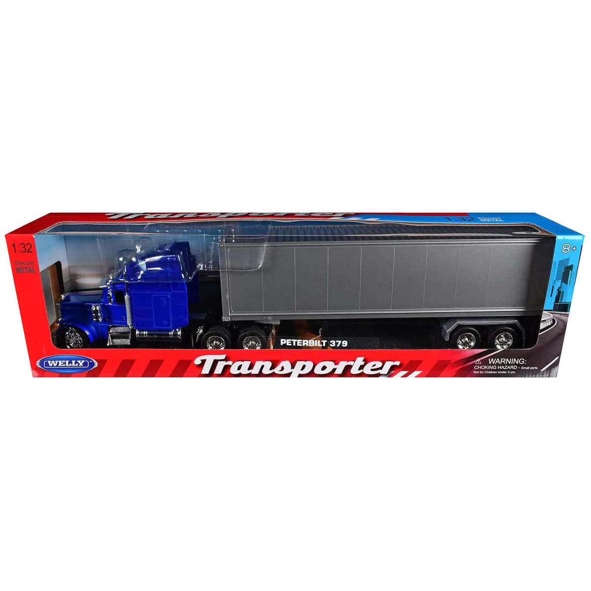 WELLY WELLY Peterbilt 379 Blue Metallic Truck with Silver Container 1/32 Diecast — product photo