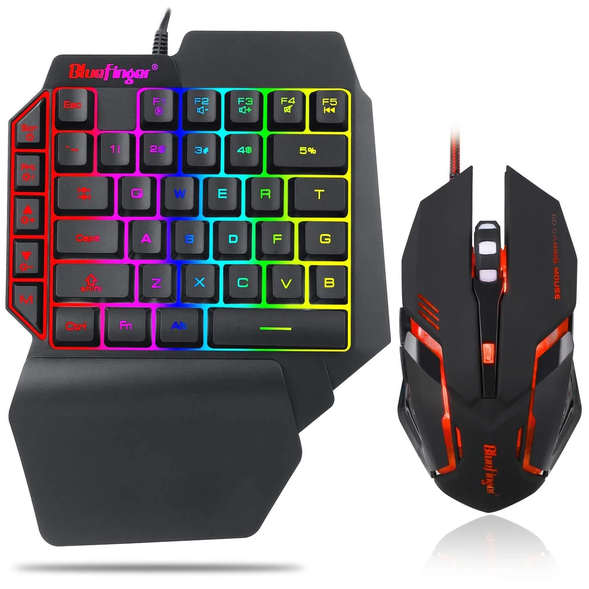 Redragon One-Hand RGB Gaming Keyboard and Mouse Combo, 39 Keys, 72" Cable, 67" Mouse Cable, Wrist Rest — product photo