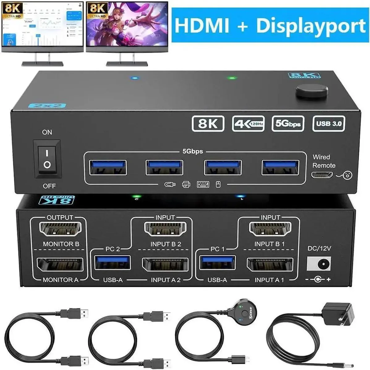 Vszerda Vszerda 4K@144Hz 8K@60Hz Dual Monitor KVM Switch — product photo