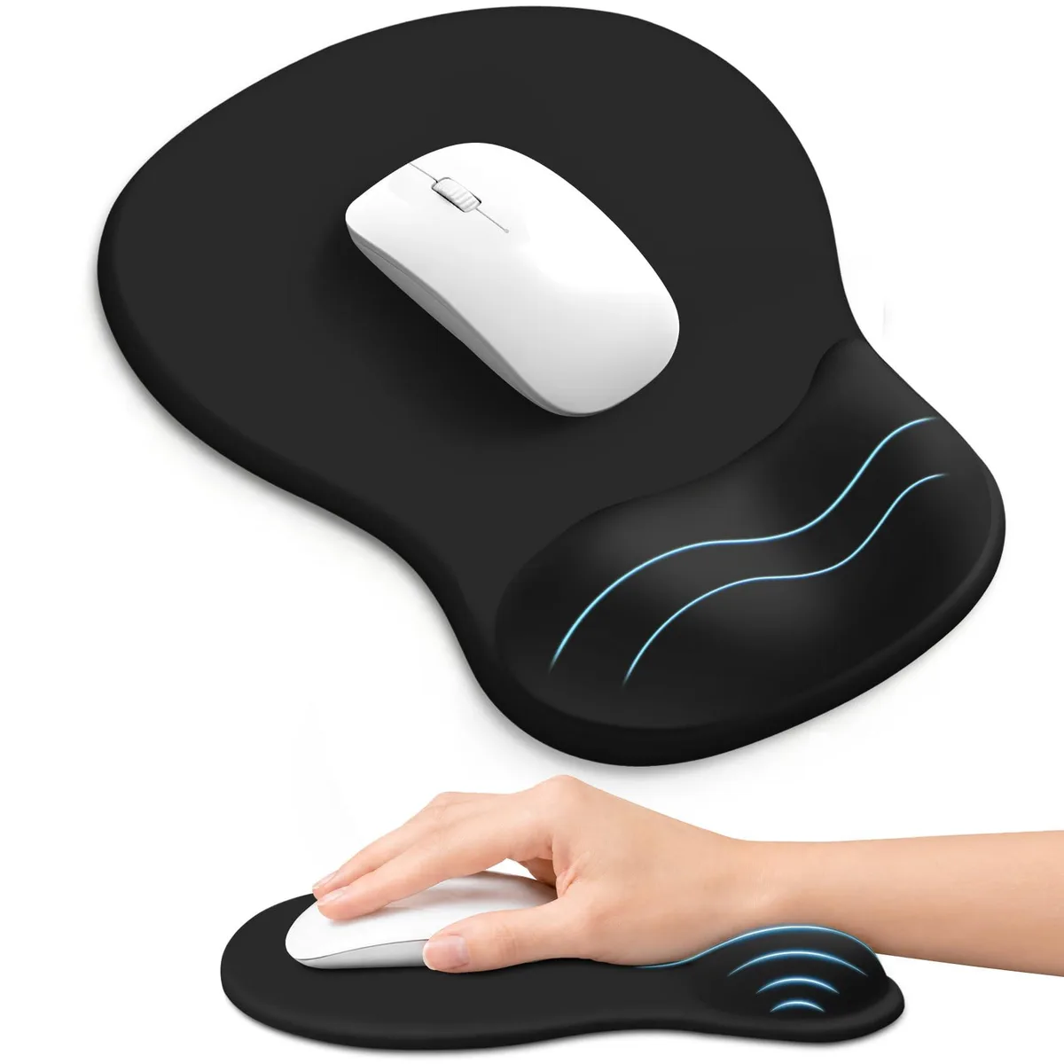  ZapDesk ZD015 Ergonomic Mouse Pad with Gel Wrist Rest, Black, 10.2 x 7.6 in — product photo