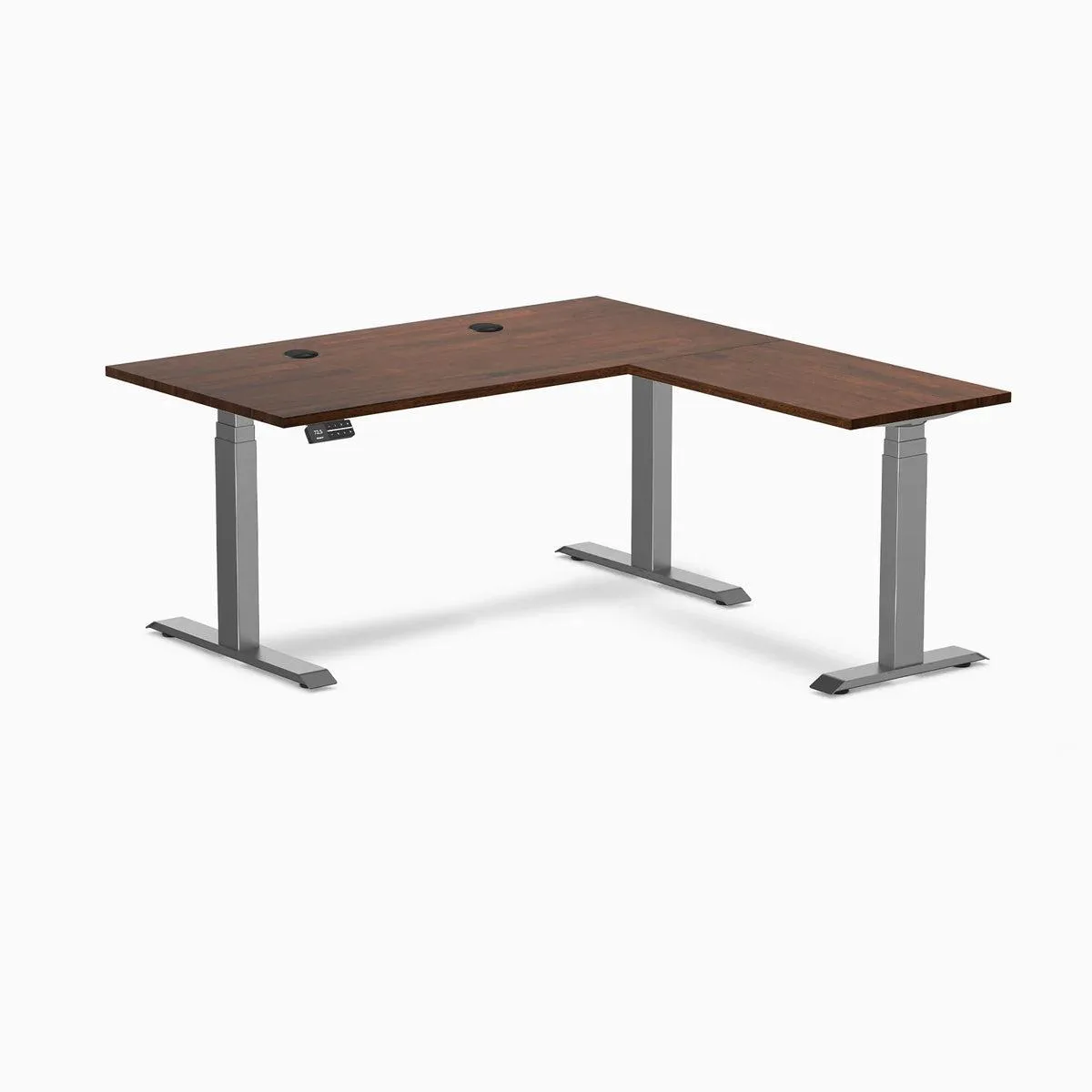 Desky Desky L-Shape Sit Stand Desk Red Walnut 60x30x62x20 in Space Gray — product photo