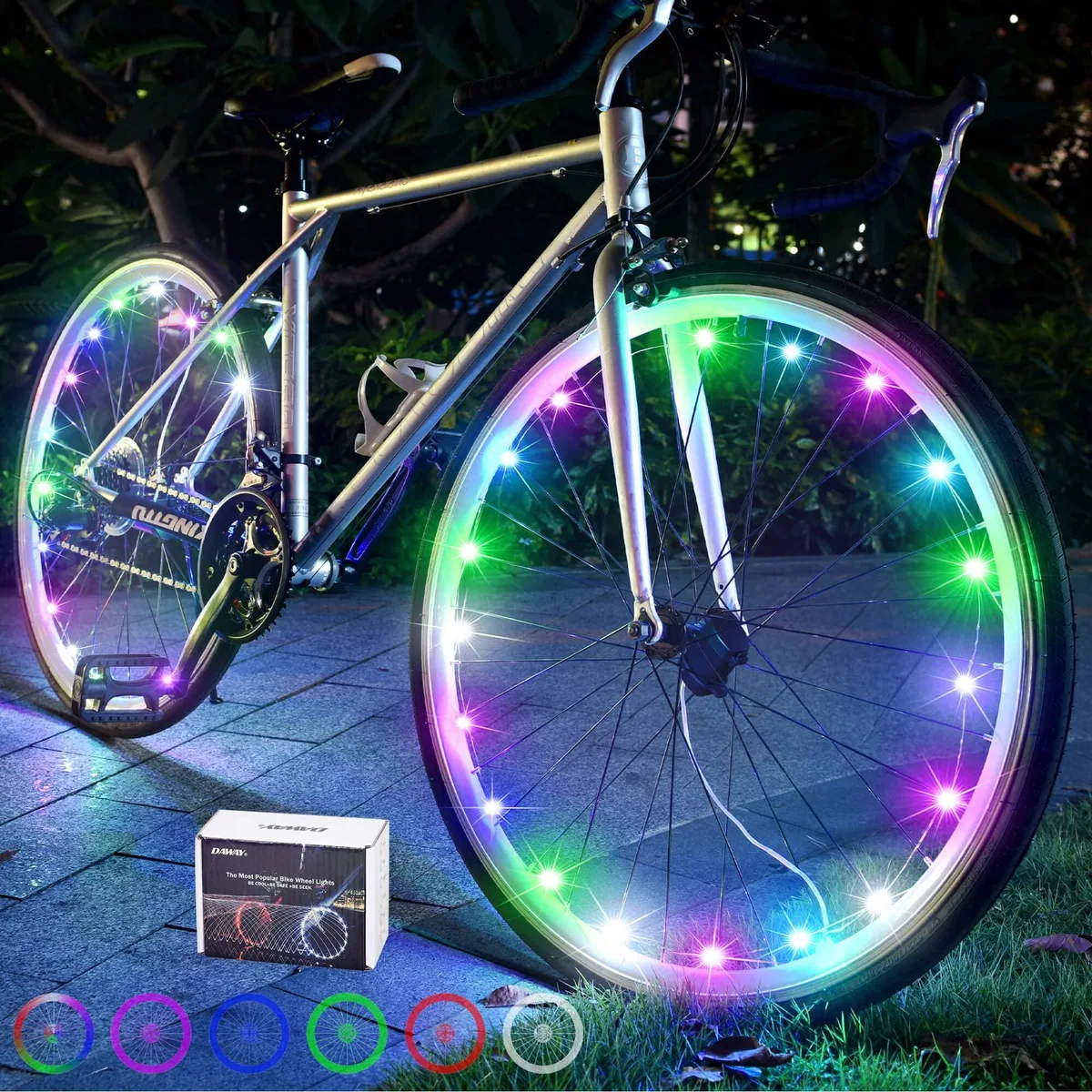  A01 LED Bike Wheel Lights (2 Tires, Colorful) — product photo