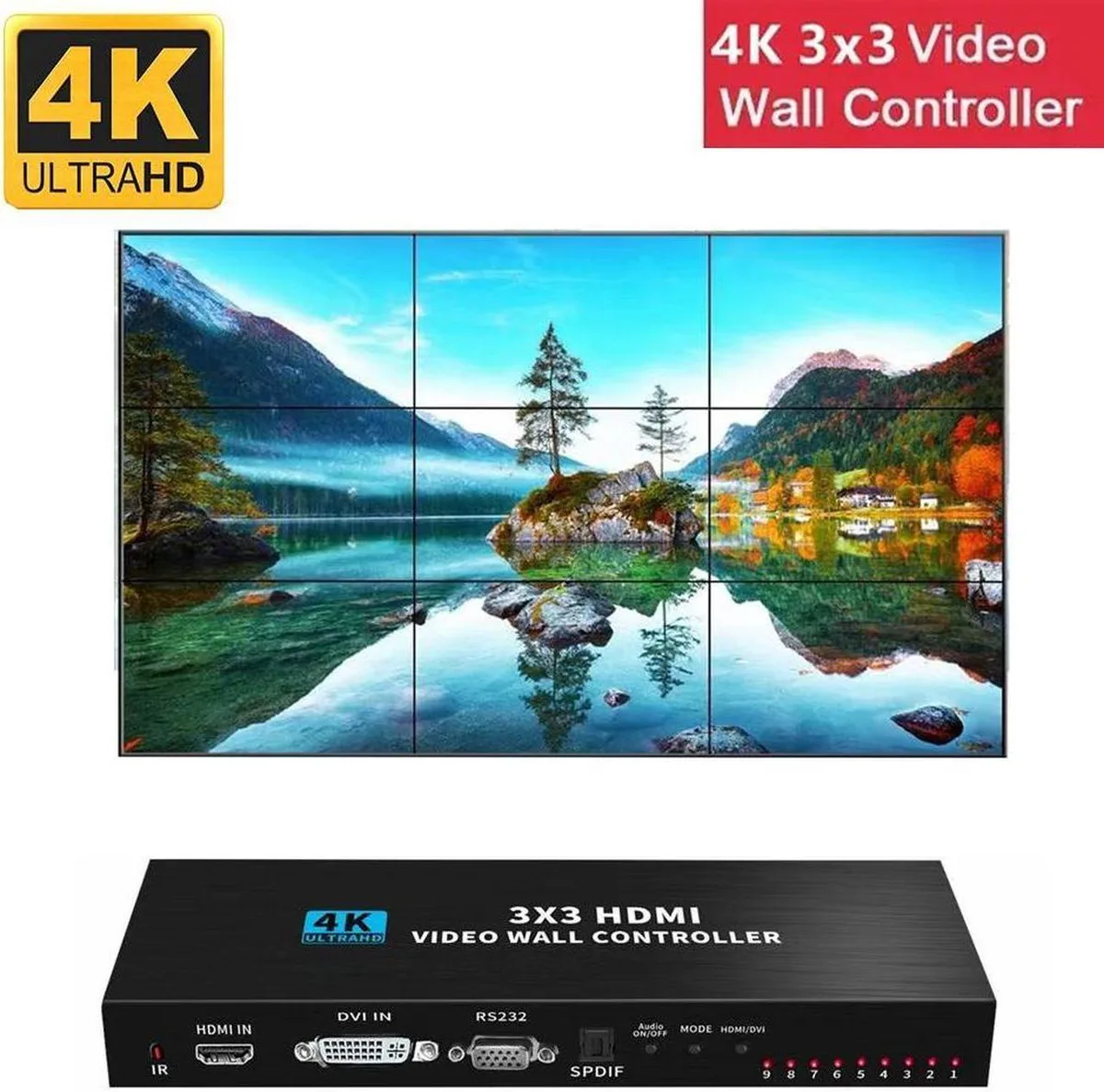 Compact black box with HDMI ports and front panel buttons
