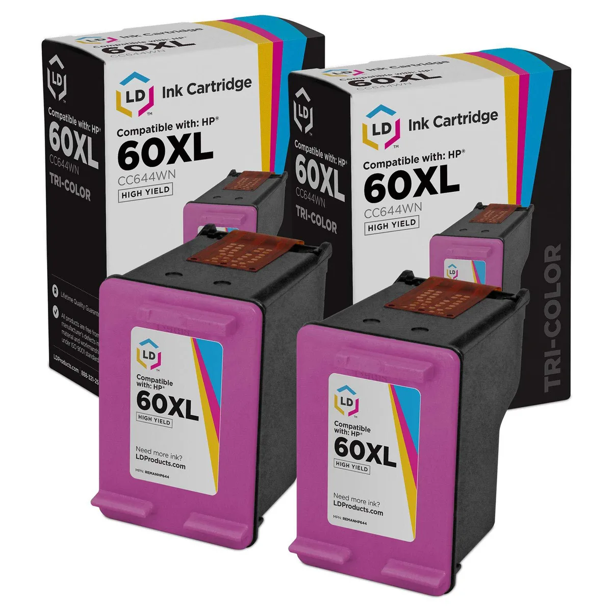 LD Products LD Products HP 60XL CC644WN High-Yield Tri-Color Ink Cartridges (2 Pack) — product photo
