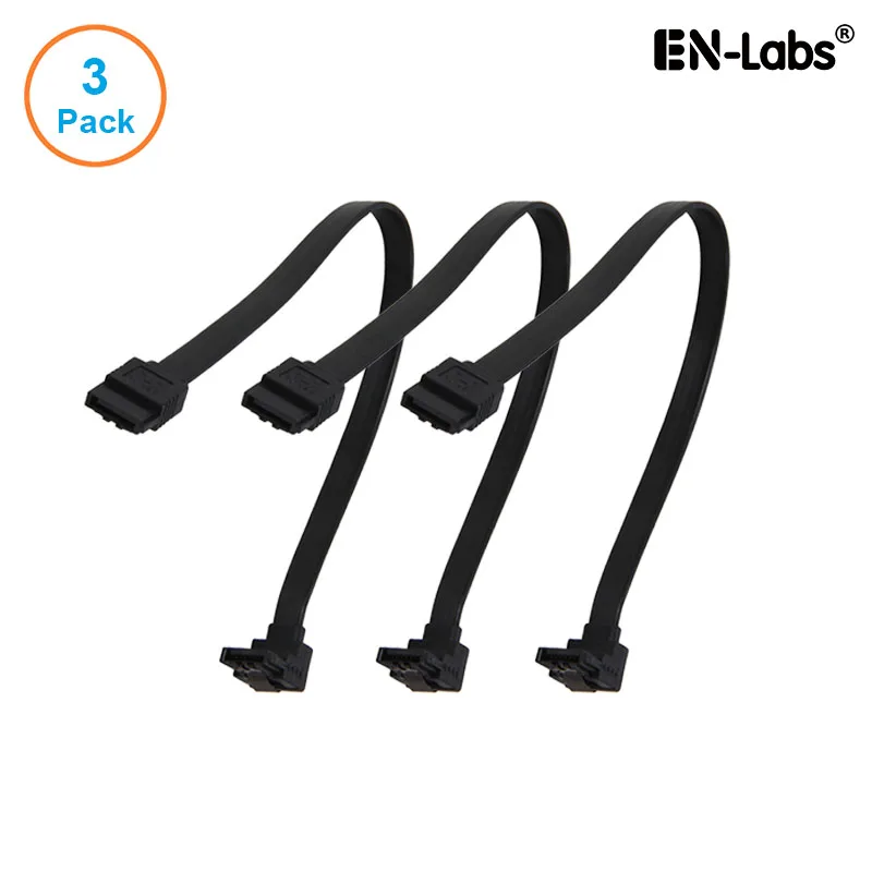EN-Labs EN-Labs 3PKSATAIII10BKA 3-pack SATA 3.0 6Gbps straight to 90° locking latch 10in black — product photo