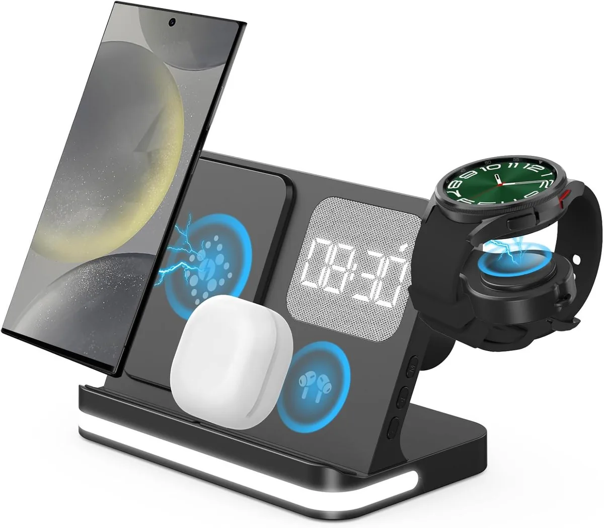 BONAEVER BONAEVER 4-in-1 Wireless Charger with Alarm Clock Black — product photo
