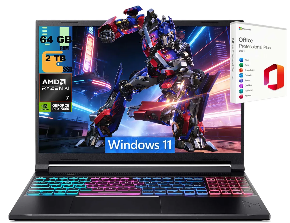 Acer America Acer America Nitro V 16 gaming laptop AMD Ryzen AI 7 350 RTX 5060 64GB 2TB 16.0" 180Hz — product photo