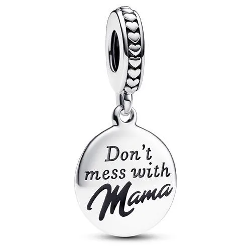 PANDORA PANDORA Mama Engravable Dangle Charm Black Enamel Sterling Silver — product photo