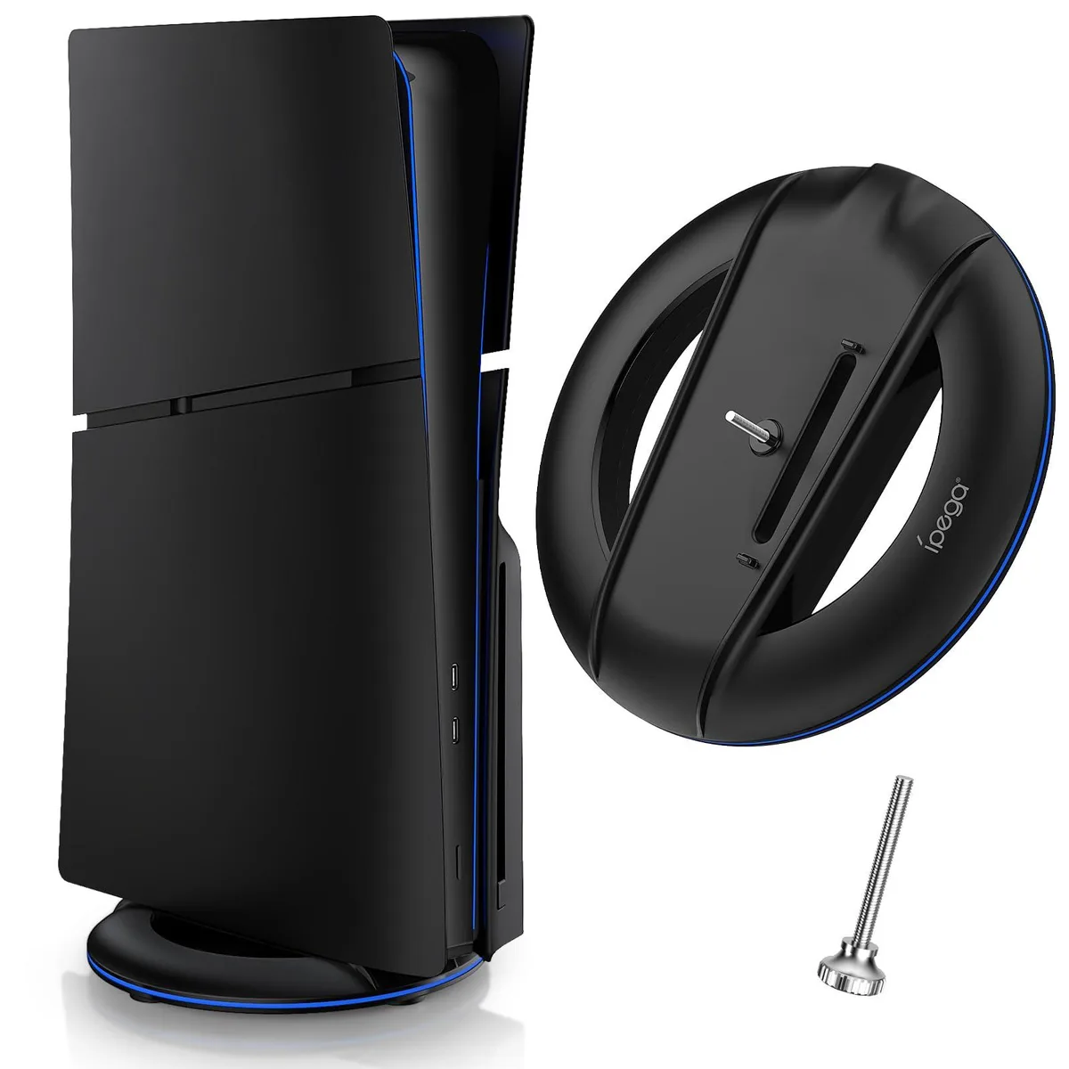 Black vertical stand for PS5 Slim console with screw