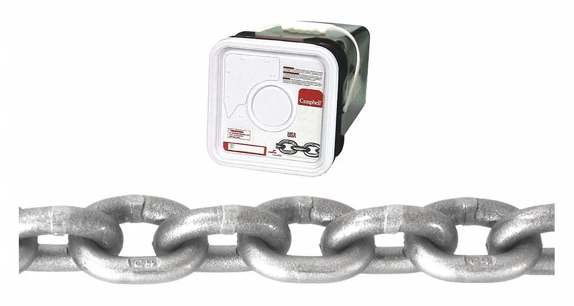 Galvanized steel chain coil, 5/16 inch links, 60 foot length