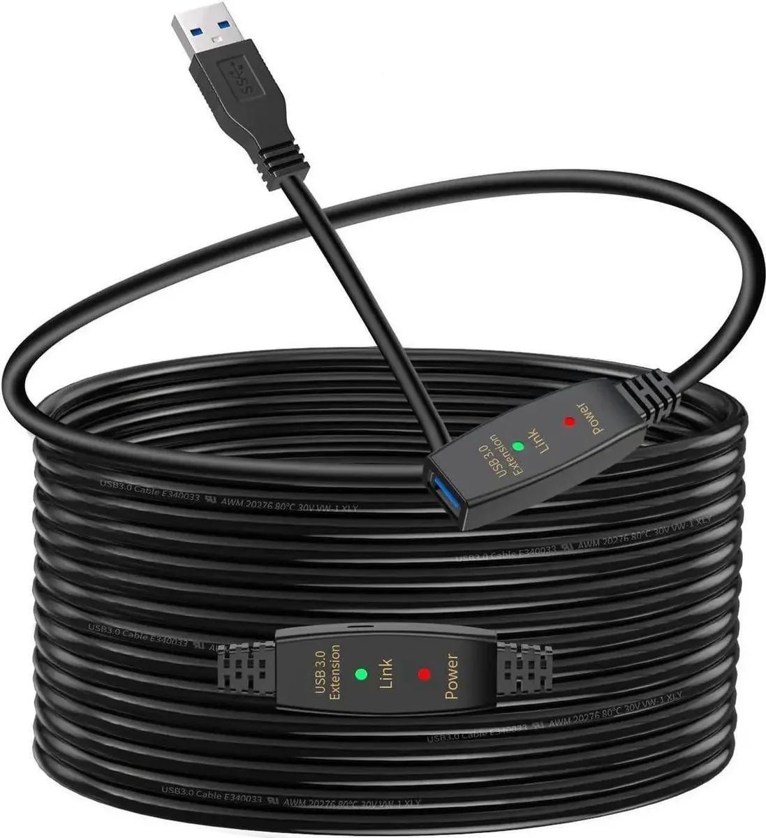 Vszerda Vszerda 50 ft USB 3.0 Active Extension Cable A Male to A Female with Power Adapter — product photo