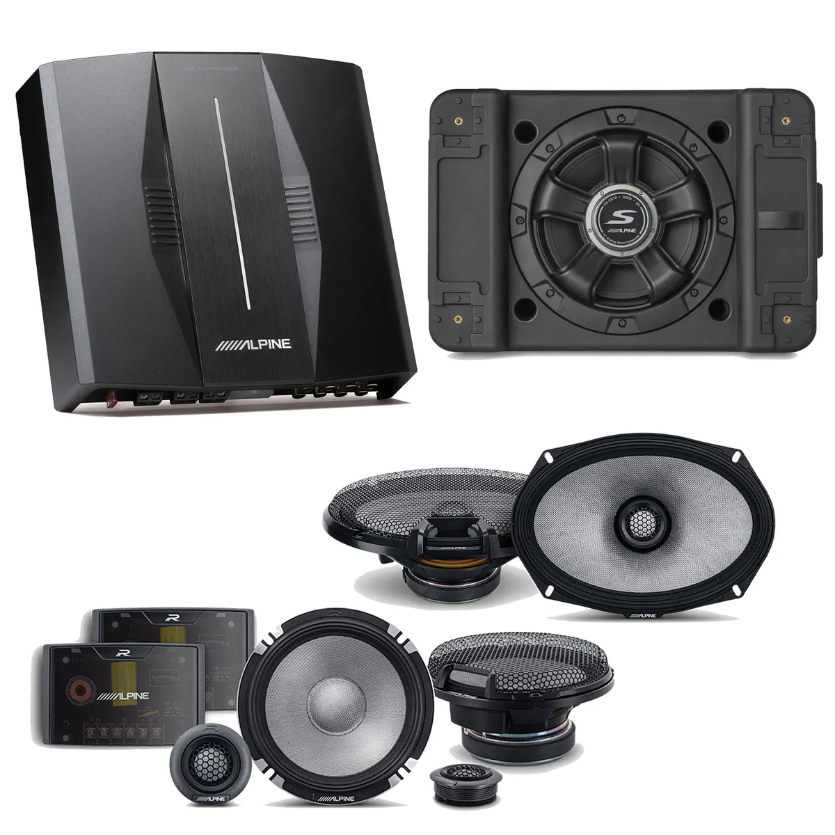 Alpine Alpine PXE-C80-88 OPTIM8 8-Channel Amplifier with SS-SB10 10 Subwoofer, R2-S69 6x9 &amp; R2-S652 6.5 Speakers — product photo