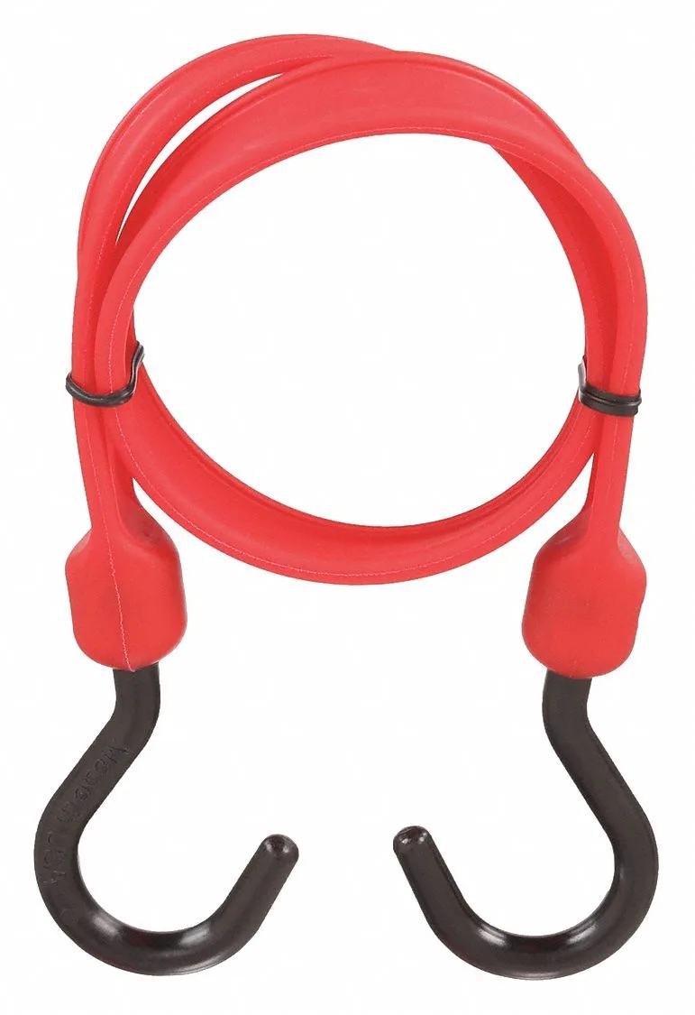 Red polyurethane bungee strap with J-hooks, 36 inch relaxed length