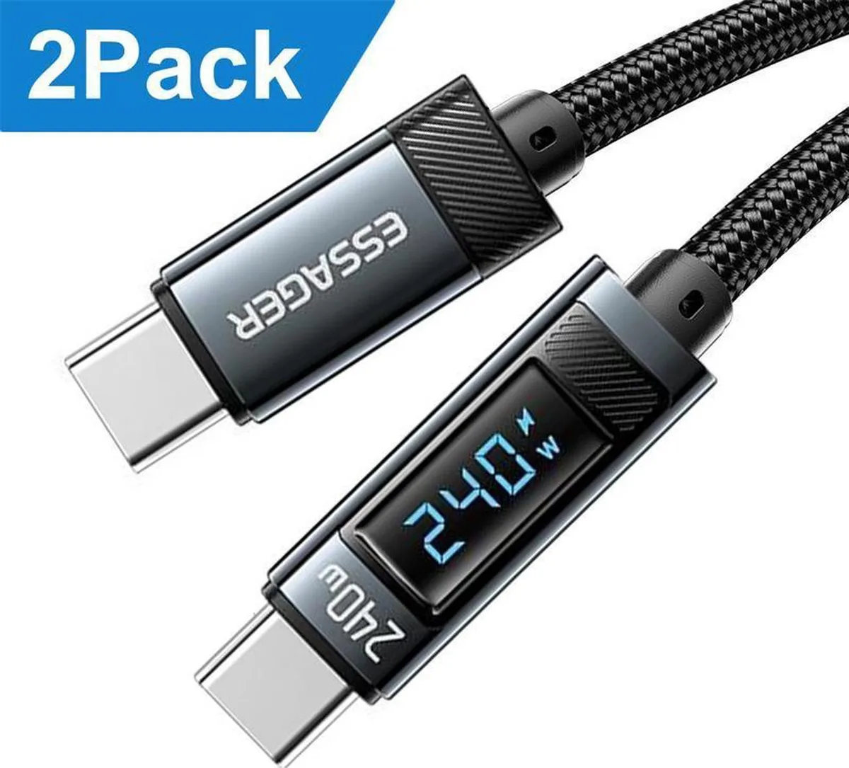 Aomoproing Aomoproing 240W USB C to USB C Cable with LED Display 2-Pack 6.6FT — product photo