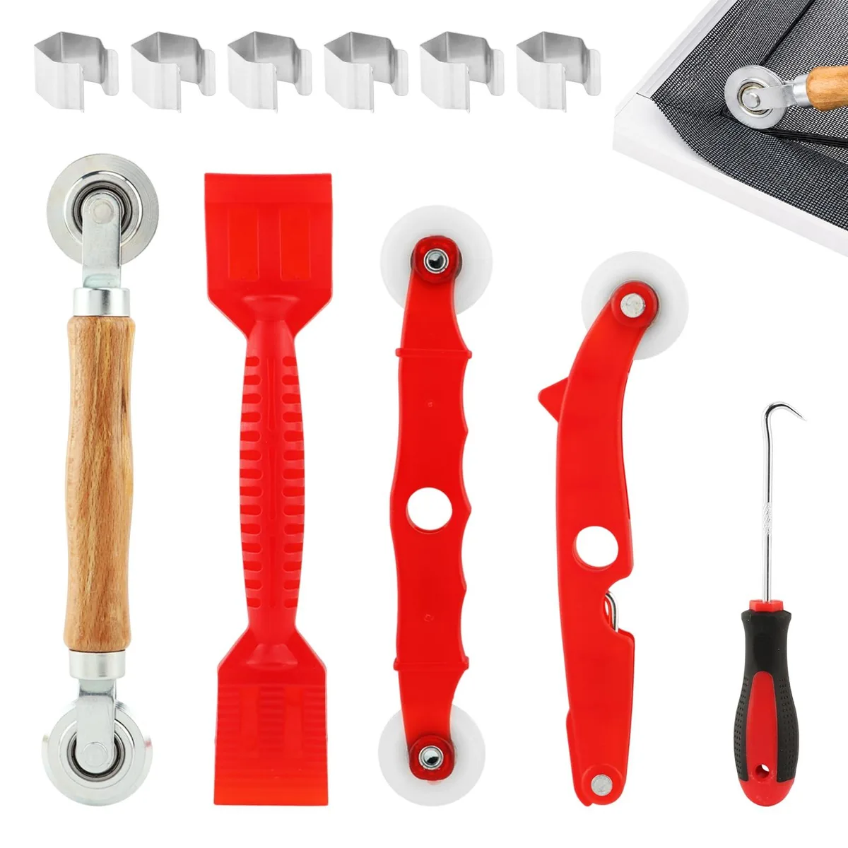 6-in-1 Window Screen Repair Tool Kit with Roller and Spline Installer — product photo