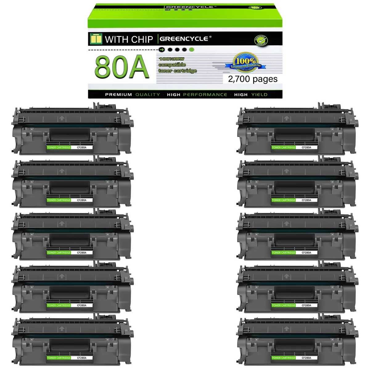 GREENCYCLE GREENCYCLE CF280A Compatible Toner Cartridge 10-Pack Black — product photo