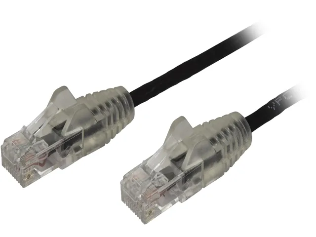 STARTECH STARTECH N6PAT3BKS Cat6 network ethernet cable 3 ft black slim 36% thinner 28 AWG 50-micron gold — product photo